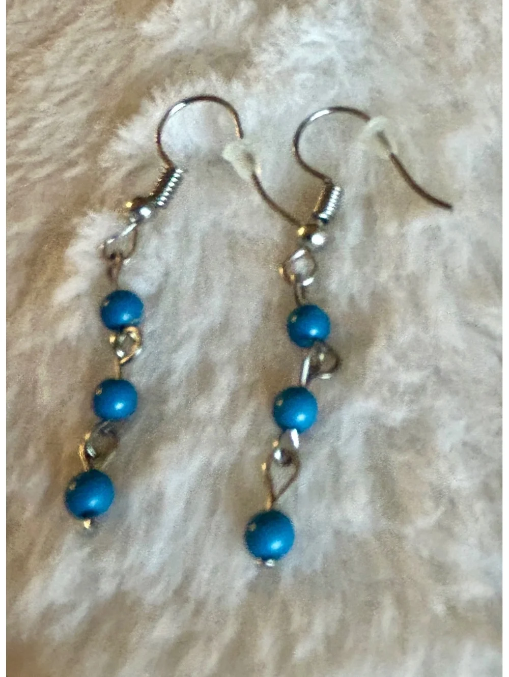 Silver Chain Necklace and Earrings Set with Blue Beads
